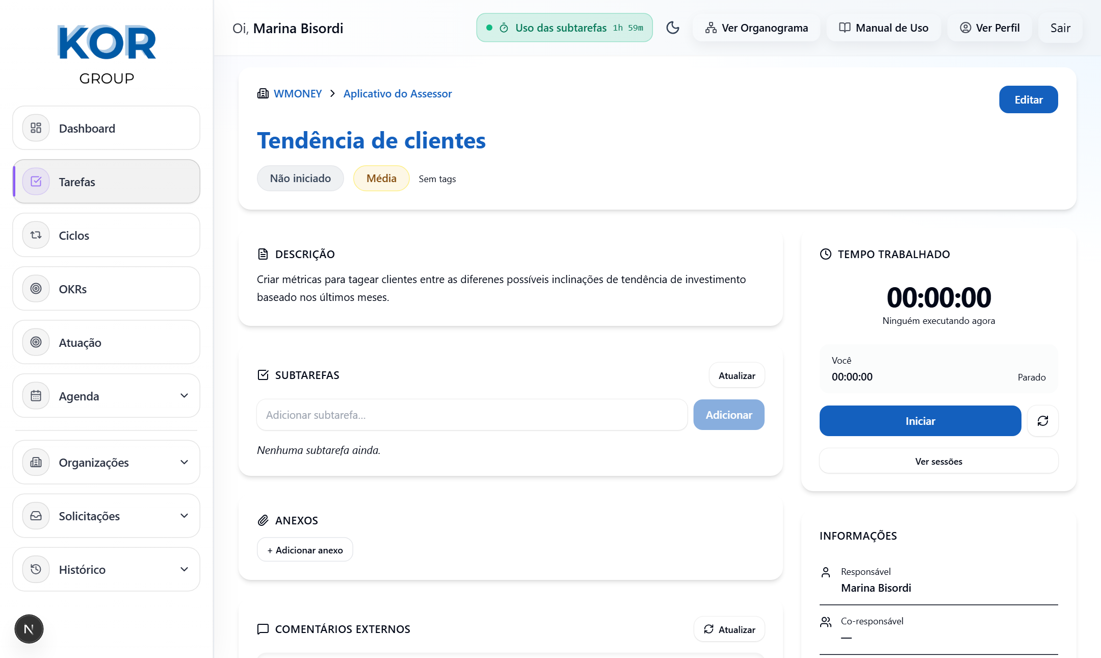Detalhe da tarefa — topo